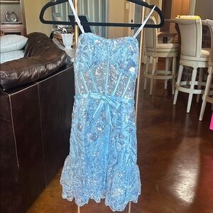 Charming Blue Sequin Kids Dress